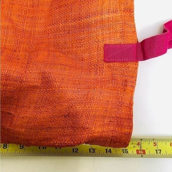 ADRIANA CARAS RAFFIA TOTE BAG -BEACH -VACATION BAG ORANGE OVERSIZED EUC - Picture 5 of 13